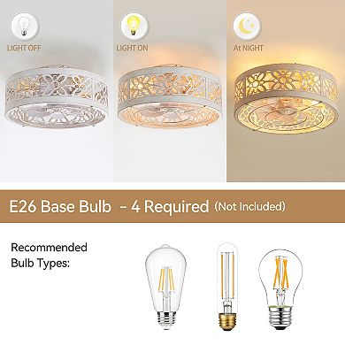 17-Inch Indoor Flush Mount Cage Ceiling Fan with 7 ABS Blades, 6-Speed DC Motor, Remote with Timer