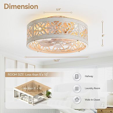 17-Inch Indoor Flush Mount Cage Ceiling Fan with 7 ABS Blades, 6-Speed DC Motor, Remote with Timer