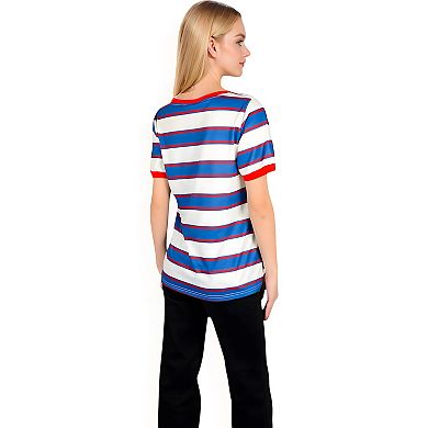Women's Short Sleeve Striped Casual Tee with Contrast Trim
