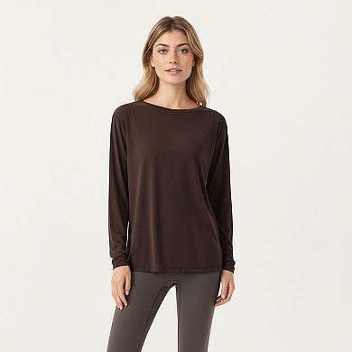 Women's Long Sleeve Pullover Top with Relaxed Fit and Boat Neckline