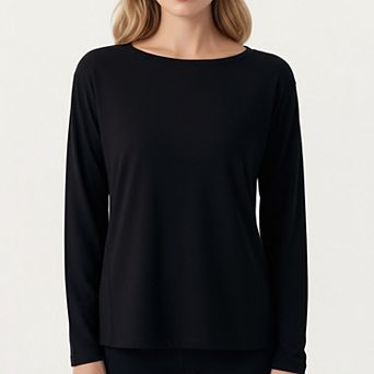 Women's Long Sleeve Pullover Top with Relaxed Fit and Boat Neckline