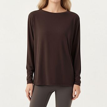 Women's Long Sleeve Pullover Top with Relaxed Fit and Boat Neckline