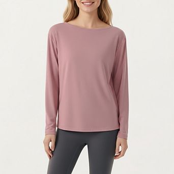 Women's Long Sleeve Pullover Top with Relaxed Fit and Boat Neckline