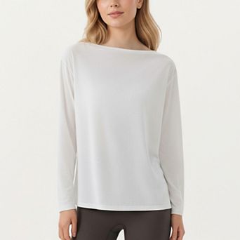 Women's Long Sleeve Pullover Top with Relaxed Fit and Boat Neckline