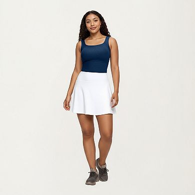 Women's Ribbed Square Neck Tank Top with Wide Straps and Fitted Stretch Design