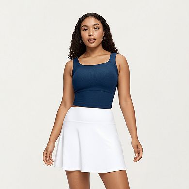 Women's Ribbed Square Neck Tank Top with Wide Straps and Fitted Stretch Design