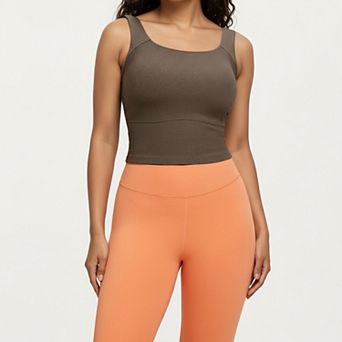 Women's Ribbed Square Neck Tank Top with Wide Straps and Fitted Stretch Design