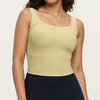 Women's Ribbed Square Neck Tank Top with Wide Straps and Fitted Stretch Design