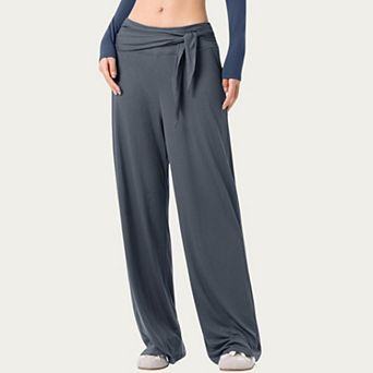 Women's Wide Leg Lounge Pants with Wrap Tie Waistband and Relaxed High Waist Fit