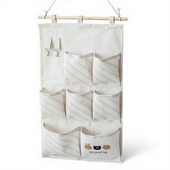 Hanging Fabric Storage Organizer with Wooden Rod and Multi-Pocket Design
