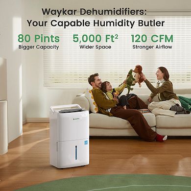 Waykar 80 Pint Dehumidifier, Up to 5,000 Sq. Ft