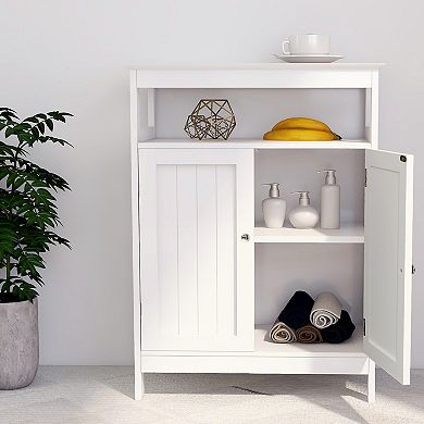 Bathroom Storage Cabinet with Double Shutter Doors in White, Elegant & Functional