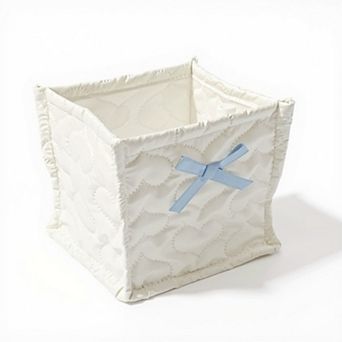 Quilted Storage Basket with Heart Stitching and Bow Accent