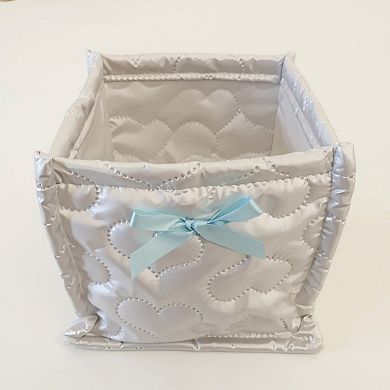 Quilted Storage Basket with Heart Stitching and Bow Accent