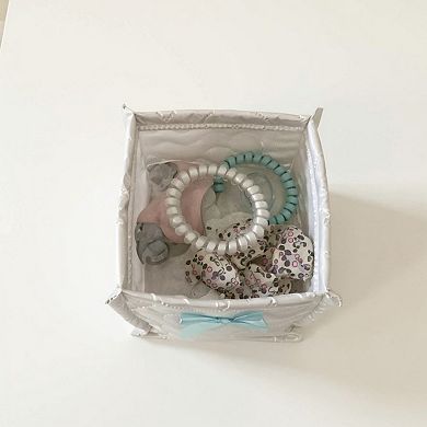 Quilted Storage Basket with Heart Stitching and Bow Accent