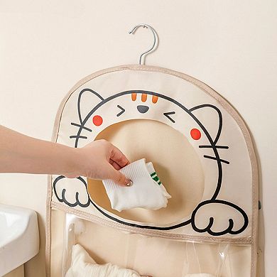 Hanging Cat Design Storage Organizer with Hook and Dual Compartments