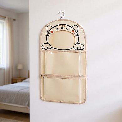 Hanging Cat Design Storage Organizer with Hook and Dual Compartments