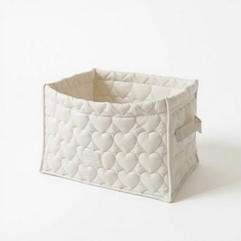 Quilted Square Storage Basket with Heart Pattern and Side Handles
