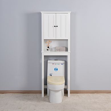 Bathroom Wooden Storage Cabinet Over-The-Toilet Space Saver with Adjustable Shelves