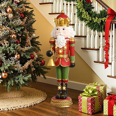 LuxenHome 3Ft Lighted Nutcracker Bugling Soldier, Battery Operated Christmas Holiday Decoration