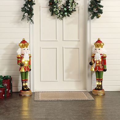LuxenHome 3Ft Lighted Nutcracker Bugling Soldier, Battery Operated Christmas Holiday Decoration