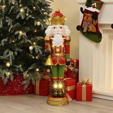 LuxenHome 3Ft Lighted Nutcracker Bugling Soldier, Battery Operated Christmas Holiday Decoration