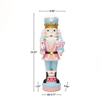 LuxenHome 2Ft Lighted Nutcracker Pink Soldier with Cake, Battery Operated Holiday Decoration