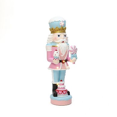 LuxenHome 2Ft Lighted Nutcracker Pink Soldier with Cake, Battery Operated Holiday Decoration