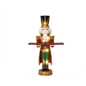 LuxenHome 2Ft Tall Nutcracker Red Soldier with Tray, Battery-Operated Holiday Decoration with Lights