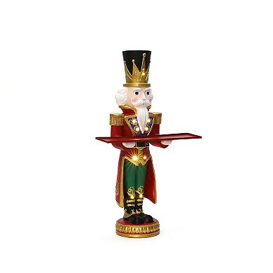 LuxenHome 2Ft Tall Nutcracker Red Soldier with Tray, Battery-Operated Holiday Decoration with Lights
