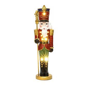 LuxenHome 2Ft Lighted Nutcracker Soldier with Scepter, Battery Operated Christmas Decoration