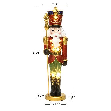 LuxenHome 2Ft Lighted Nutcracker Soldier with Scepter, Battery Operated Christmas Decoration