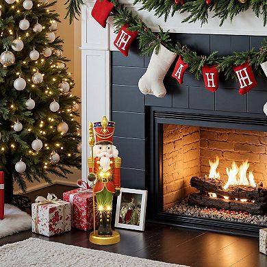 LuxenHome 2Ft Lighted Nutcracker Soldier with Scepter, Battery Operated Christmas Decoration