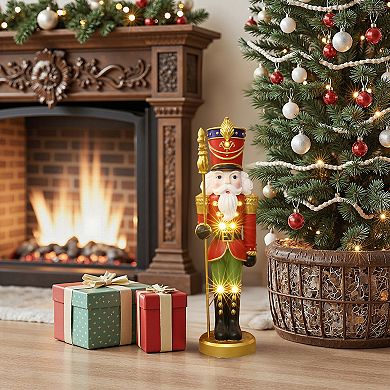 LuxenHome 2Ft Lighted Nutcracker Soldier with Scepter, Battery Operated Christmas Decoration