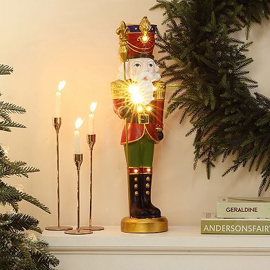 LuxenHome 2Ft Lighted Nutcracker Soldier with Scepter, Battery Operated Christmas Decoration
