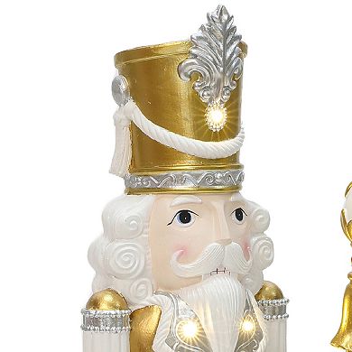 LuxenHome 3Ft Lighted Silver and Gold Nutcracker Soldier with Scepter, Christmas Decoration