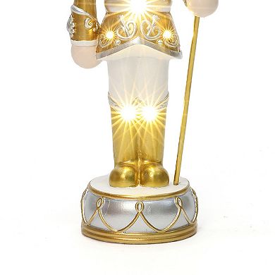 LuxenHome 3Ft Lighted Silver and Gold Nutcracker Soldier with Scepter, Christmas Decoration