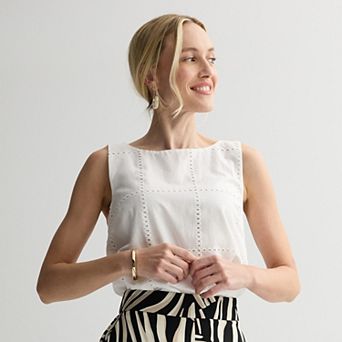 Petite Nine West Woven Shell Top