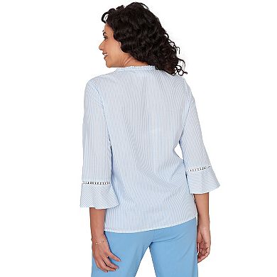 Petite Alfred Dunner Striped Floral Embroidered Button-Down Top