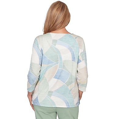 Petite Alfred Dunner Stained Glass Print Embellished Neck Top