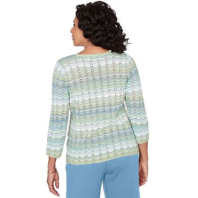 Petite Alfred Dunner Textured Space Dye Split Neck Sweater