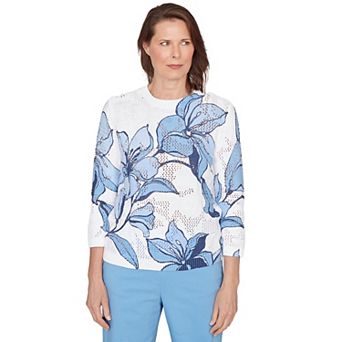 Petite Alfred Dunner Abstract Floral Print Ribbed Sweater