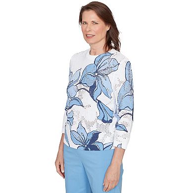 Petite Alfred Dunner Abstract Floral Print Ribbed Sweater