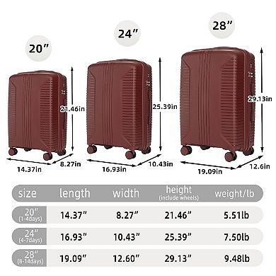 3 pcs Spinner Wheel Luggage Carry on Suitcase