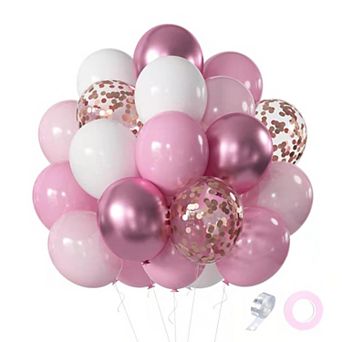 60 pc Pink White Rose Gold Confetti Balloons for Wedding Graduation Birthday Party Decor