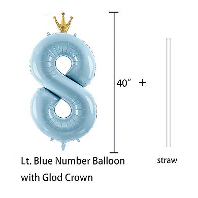 40 Inch Number 8 Balloon with Crown for 8Th Birthday Party Decorations and Sign Decor (Blue)