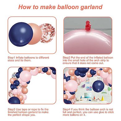 148Pcs Navy Blue Pink Rose Gold Balloon Arch Kit for Party Decor
