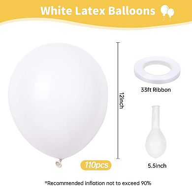 110 Pack White 12 Inch Latex Balloons for Birthday Wedding Baby Shower Party