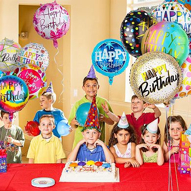 100Pcs 18Inch Happy Birthday Foil Balloons Round Helium Balloons Assorted Patterns Party Decoration