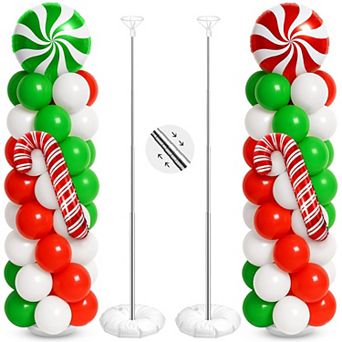 2 Sets Christmas Balloon Columns with Candy Cane Balloons for Party Decor